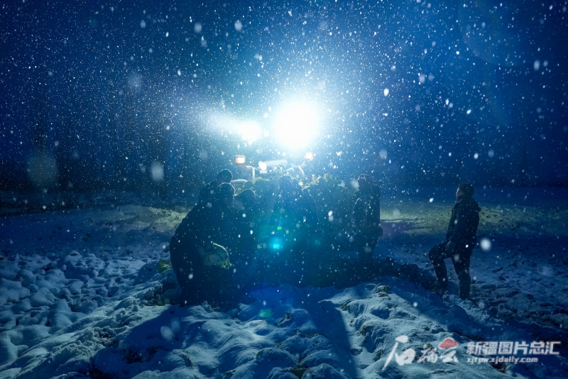 图二：民警连夜帮助菜农抢收白菜。王升 摄